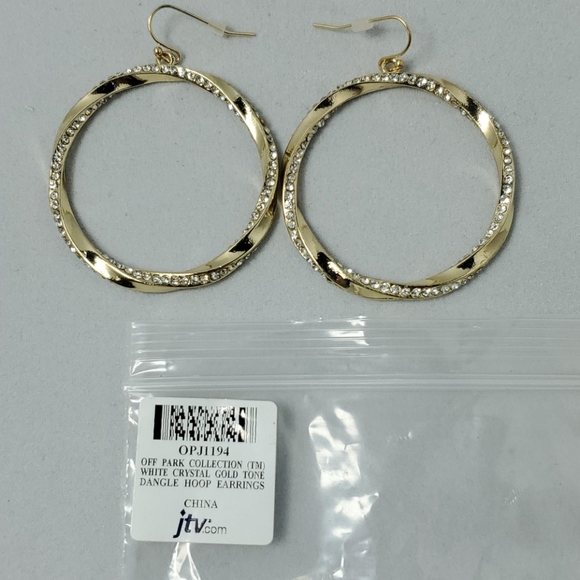 JTV gold hoop with rhinestones fish hook earrings - Picture 3 of 3